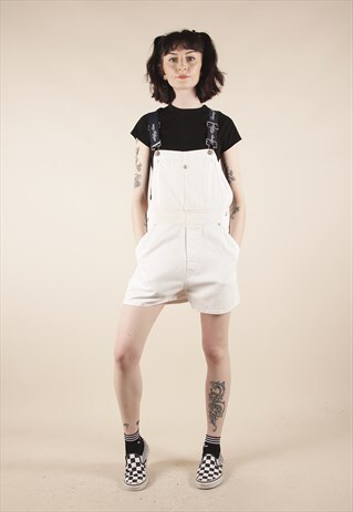 VINTAGE TOMMY HILFIGER WHITE DUNGAREE SHORTS /MM1444
