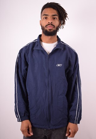 REEBOK MENS VINTAGE TRACKSUIT TOP JACKET LARGE NAVY BLUE 90S