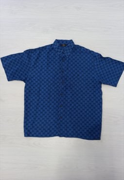 90's Shirt Blue Checked Retro Print Button-Up