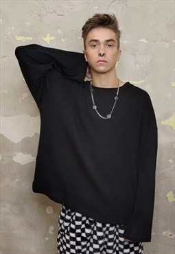 Drop shoulder sweatshirt distressed wide jumper in black