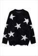 FLUFFY SWEATER FUZZY JUMPER STAR PRINT LONG HAIR TOP IN RED