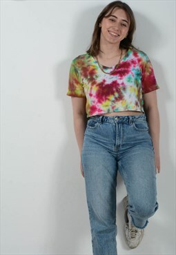 Vintage 90s Festival Crop T-shirt Tie Dye Size S