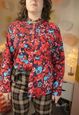 Retro Y2K Red Colourful Floral Flowery Flowers Shirt Blouse