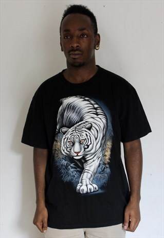 VINTAGE WHITE TIGER WILDLIFE PRINT T-SHIRT XL