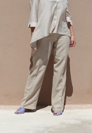 DEADSTOCK 90S BEIGE LINEN LINED SUMMER PANTS,TROUSERS.