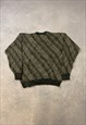 VINTAGE KNITTED JUMPER ABSTRACT PATTERNED GRANDAD SWEATER