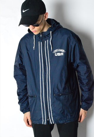 VINTAGE 90S NAVY BLUE LEVIS SHELL RAIN COAT JACKET