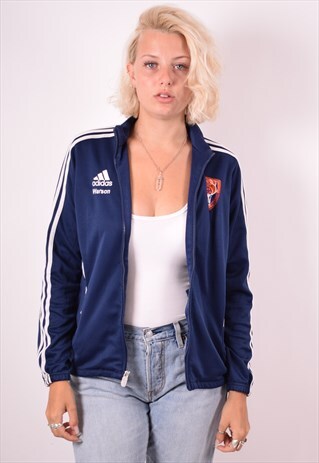 ADIDAS WOMENS VINTAGE TRACKSUIT TOP JACKET MEDIUM BLUE 90S