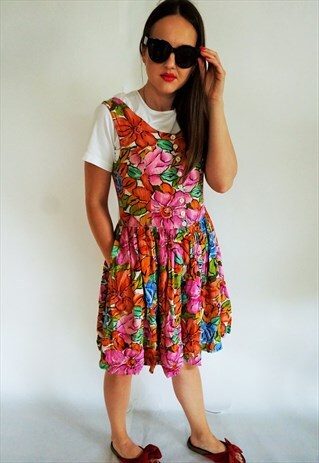 VINTAGE FLORAL JUMPSUIT ROMPER OVERALL OVERALLS ONEPIECE