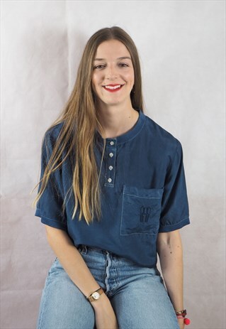 VINTAGE NAVY OVER-DYE SILK T-SHIRT