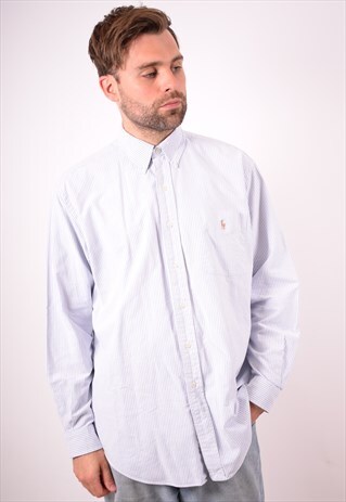 RALPH LAUREN MENS VINTAGE SHIRT LARGE BLUE STRIPES 90S