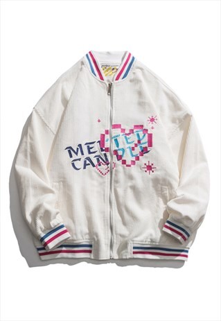 KALODIS CORDUROY LOOSE HEART VARSITY JACKETS