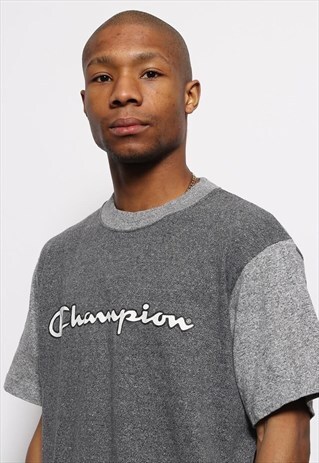 VINTAGE CHAMPION PRINT LOGO T-SHIRT GREY
