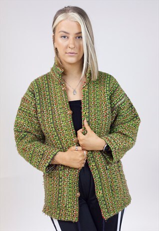 VINTAGE 90S GREEN WOOLEN FLEECE JACKET