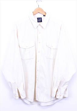 Vintage Gap Corduroy Shirt White Long Sleeve With Pockets 