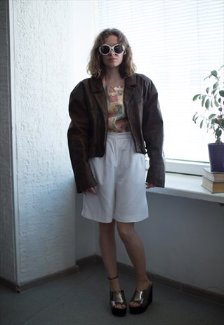 VINTAGE 80'S BROWN CROPPED LEATHER JACKET