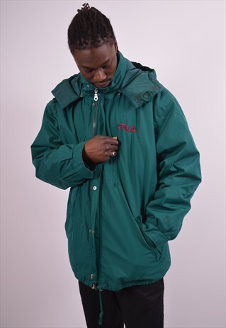 FILA MENS VINTAGE WINDBREAKER JACKET XXL GREEN 90S