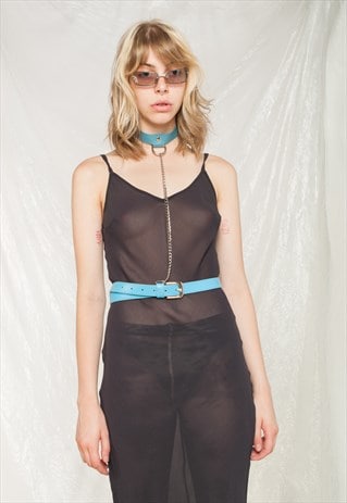 Reworked Harness Y2K Vintage Leather Choker Chain Belt