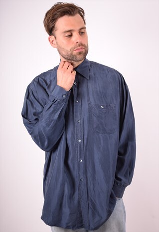BENETTON MENS VINTAGE SHIRT LARGE NAVY BLUE 90S
