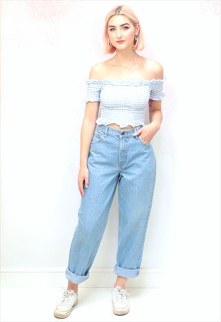 1990S VINTAGE LIGHT WASH BLUE HIGH WAIST MOM JEANS