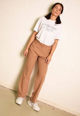90'S RETRO CLASSY NEUTRAL TAPERED STRAIGHT TROUSERS