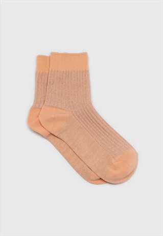 SHERBET ORANGE METALLIC VERTICAL STRIPE SOCKS
