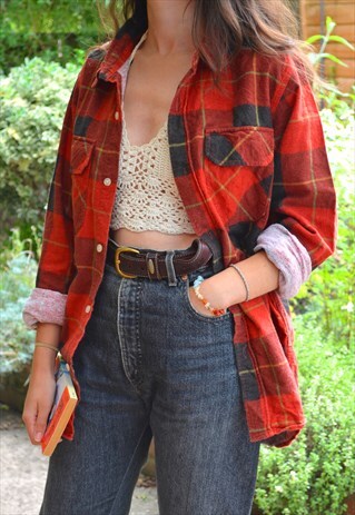 00S VINTAGE RED & BLACK LOGO FLANNEL SHIRT