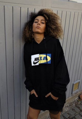 LOOSE FIT OVERSIZE PULLOVER NIKEA SLOGAN HOODIE TOP