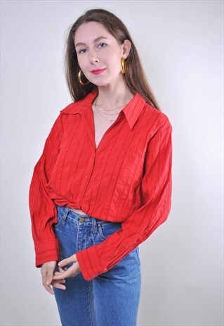 90S RED WOMEN EVENING SECRETARY SEXY BLOUSE