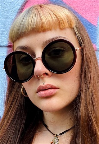 VINTAGE INSPIRED SUNGLASSES BIG ROUND SHAPE IN DARK BROWN