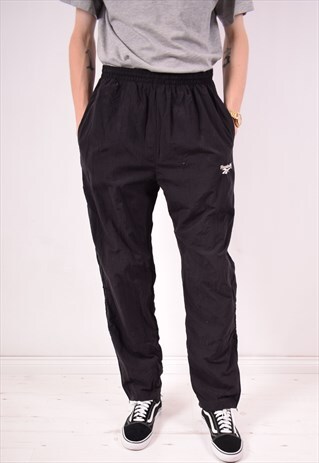 REEBOK MENS VINTAGE TRACKSUIT TROUSERS XL BLACK 90S