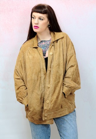 1980S VINTAGE TAN REAL SUEDE BOMBER JACKET