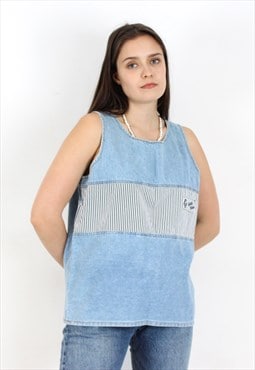 Vintage Women's L Denim Top Blouse, made in Greece Shirt Tan
