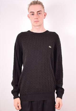 LACOSTE MENS VINTAGE JUMPER SWEATER LARGE BLACK 90S