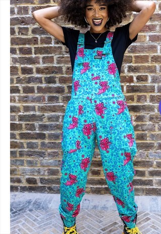 Boho festival dragon floral stretch twill dungarees 