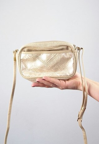 VINTAGE GOLD FAUX LEATHER AND TEXTILE BAG SM0051