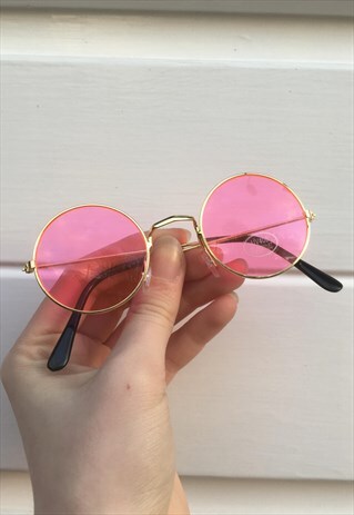 UNISEX 80S STYLE PINK CIRCLE JOHN LENNON SUNGLASSES