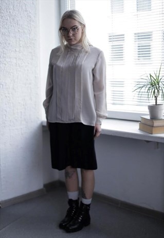 VINTAGE 80'S BEIGE LONG SLEEVE BLOUSE