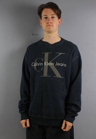 VINTAGE CALVIN KLEIN SWEATSHIRT IN NAVY WITH EMBROIDERED LOG