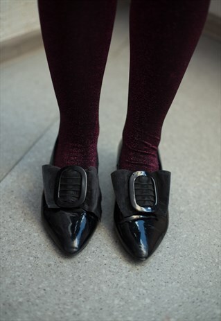 VINTAGE 60'S BLACK VARNISHED BOW DETAIL SHOES