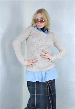 Vintage y2k crochet sweater rave fit knitted jumper cream
