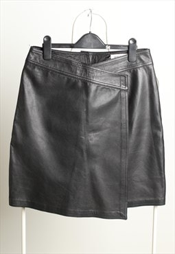 Helline Vintage Lether High Waist Wrap Skirt Black