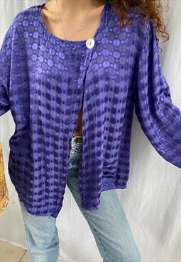 Vintage 80s Luxe dotted open front blouse top purple