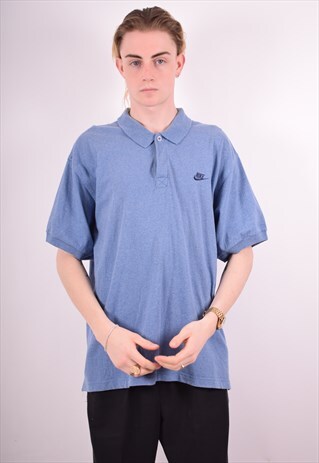 NIKE MENS VINTAGE POLO SHIRT LARGE BLUE 90S