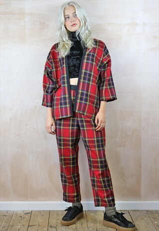 RED TARTAN CROP PEG PANTS & KIMONO CO-ORDINATES