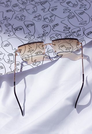 BEIGE RIMLESS RECTANGLE COLOUR TINT SUNGLASSES