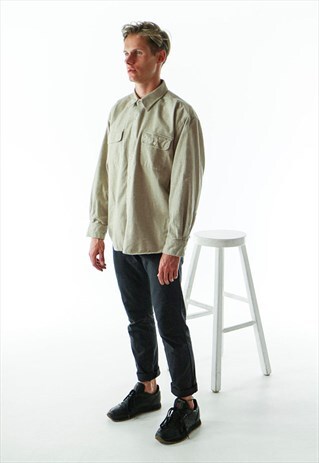 OVERSIZED BEIGE BUTTON UP / WARM BUTTON UP SHIRT
