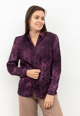 90's Button Up Over Shirt Long Sleeved Purple Floral Blouse