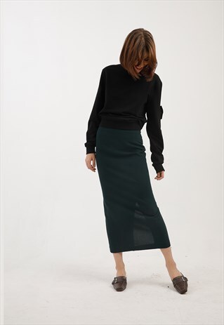 VINTAGE HIGH WAISTED GREEN MIDI SKIRT