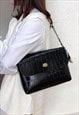 FAUX LEATHER CROSSBODY BAG WITH SCARF CHAIN STRAP - BLACK